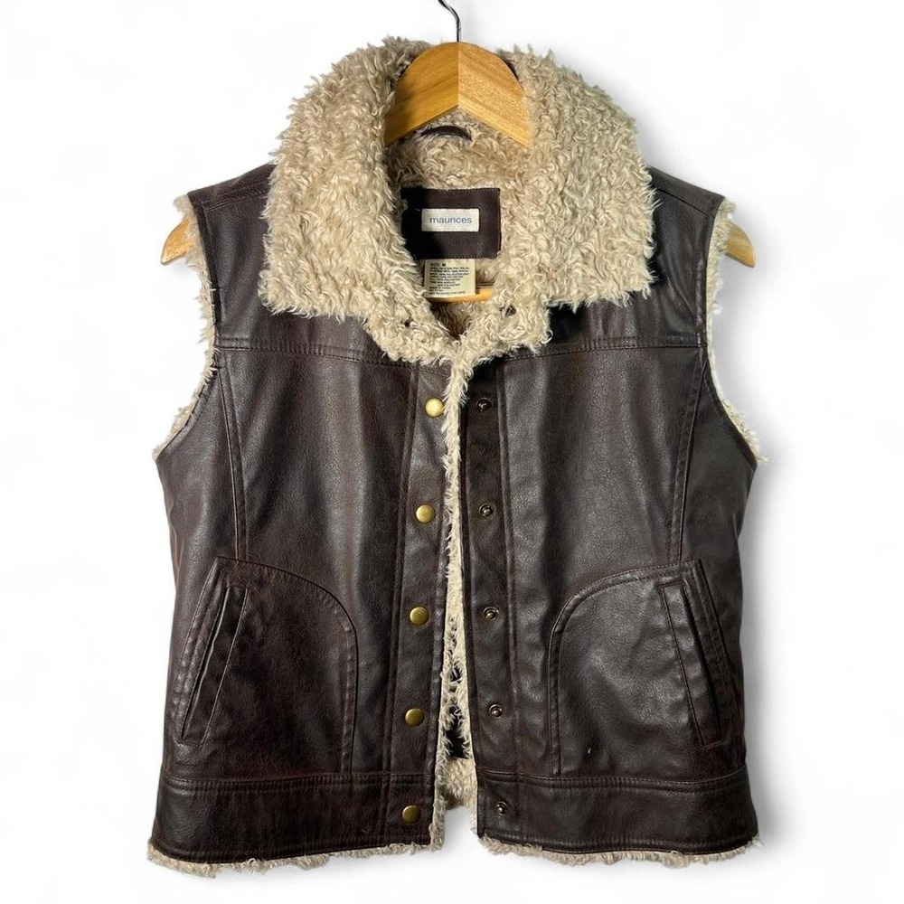 Maurices Faux Leather Sherpa Vest Brown Western Grunge Womens Medium